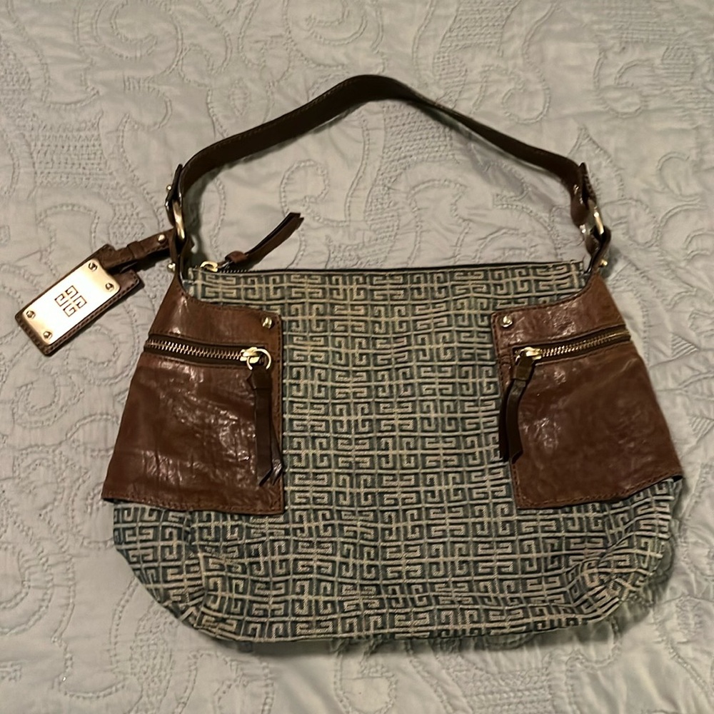 Givenchy Soft Blue, Tan Monogram with Brown Leather Accents Luxury Shoulder Bag